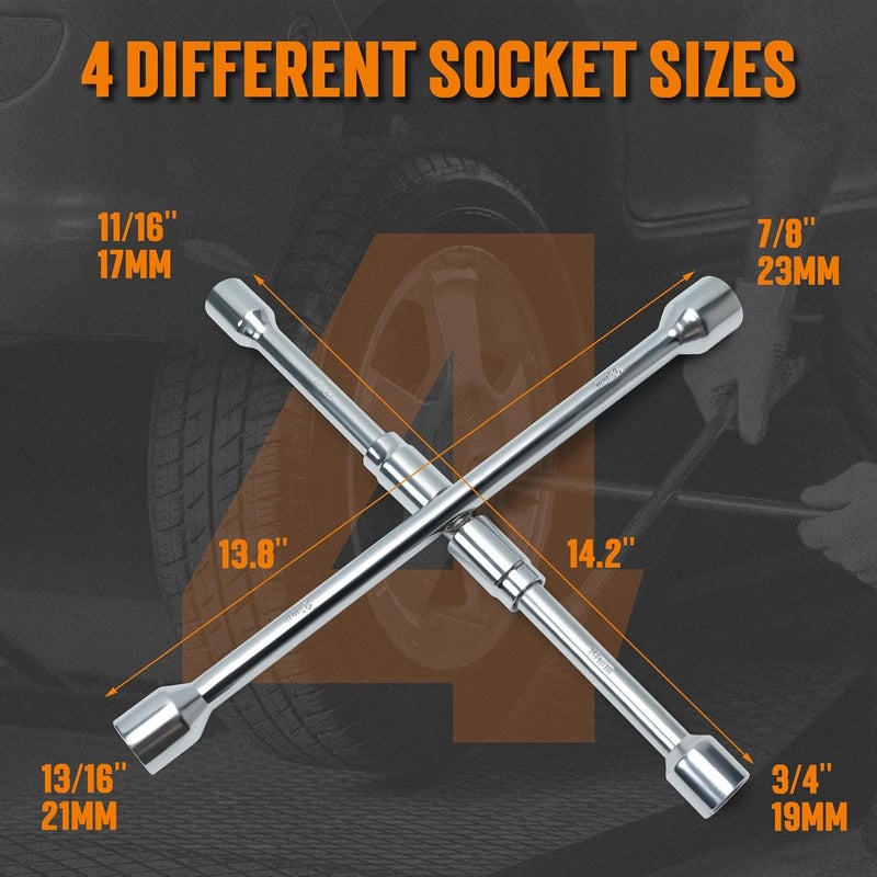 TONDA 4 Way Lug Wrench, Foldable Cross Tire Iron Lug Nut Wrench, Multi Size Chrome Plated Carbon Steel - Image 3